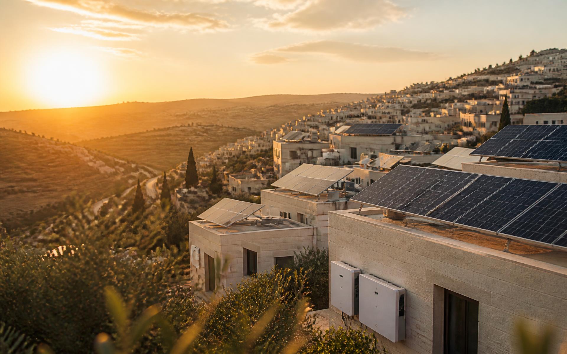 Distributed solar microgrid network in the West Bank at dusk